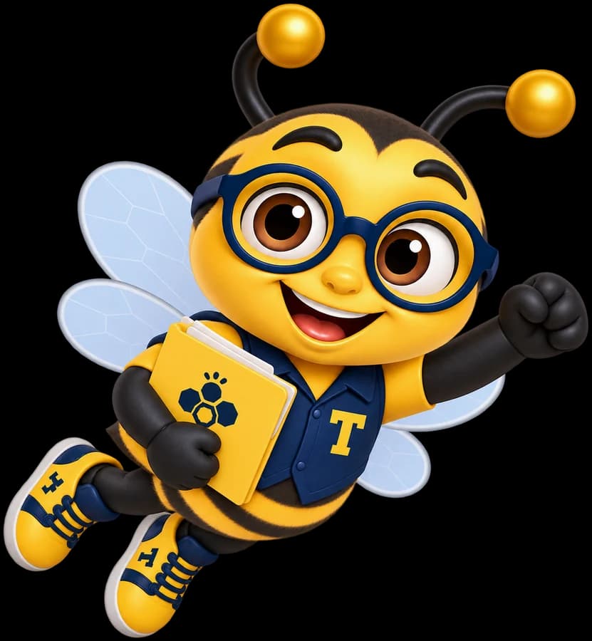 Taxmize bee flying with a folder of tax files