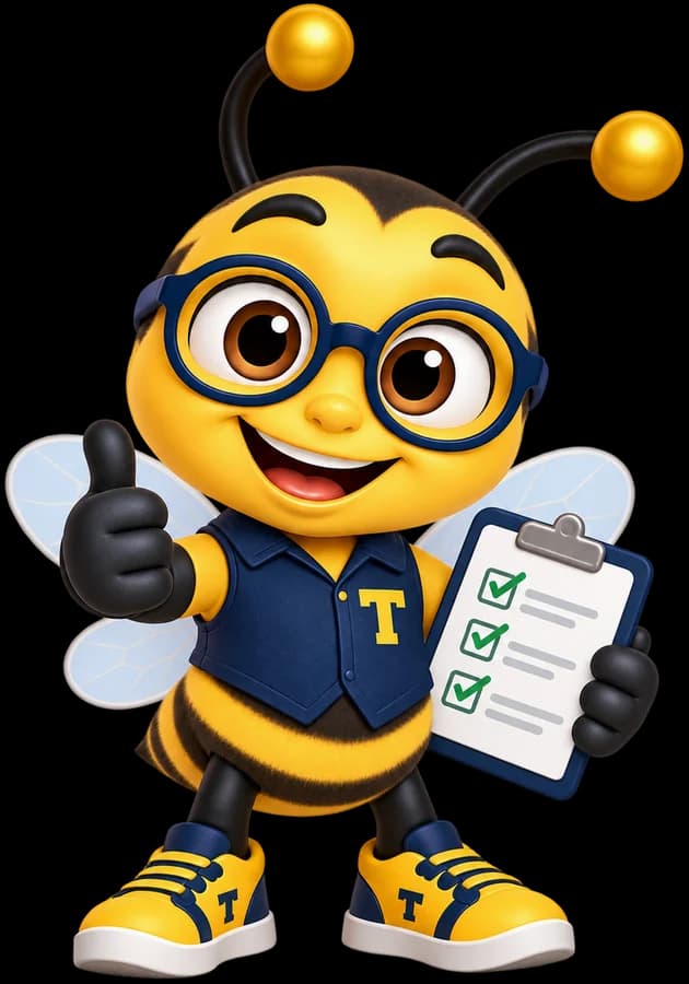 Taxmize bee with a thumbs up and a checklist