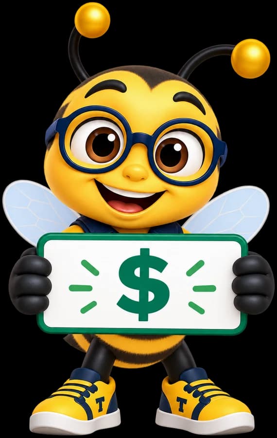 Taxmize bee holding a dollar sign
